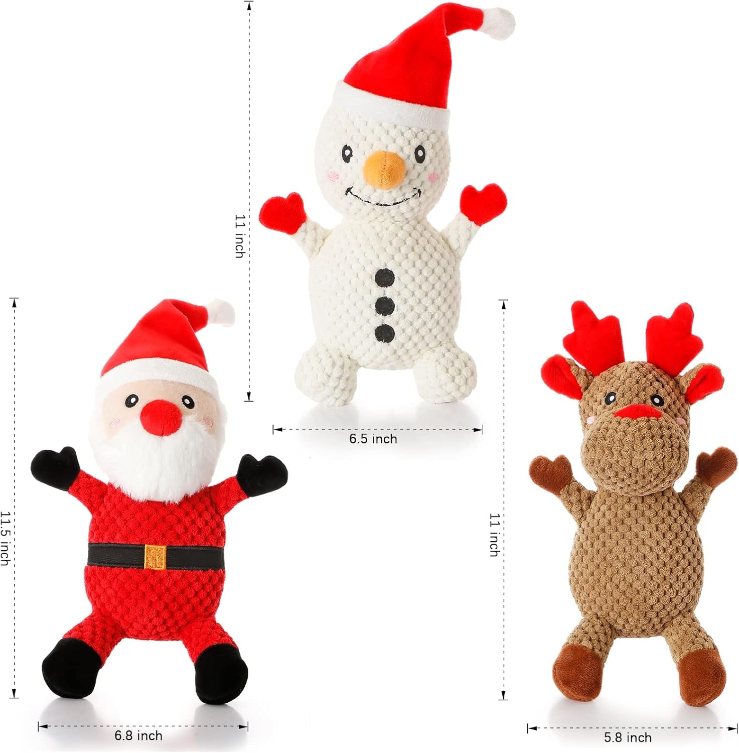 3 Pack Dog Christmas Toys Santa,Reindeer and Snowman, Stuffed Squeaky Toys for Dogs Puppy, Plush Dog Toy for Large Medium Small Dogs, Interactive Durable Dog Chew Toys