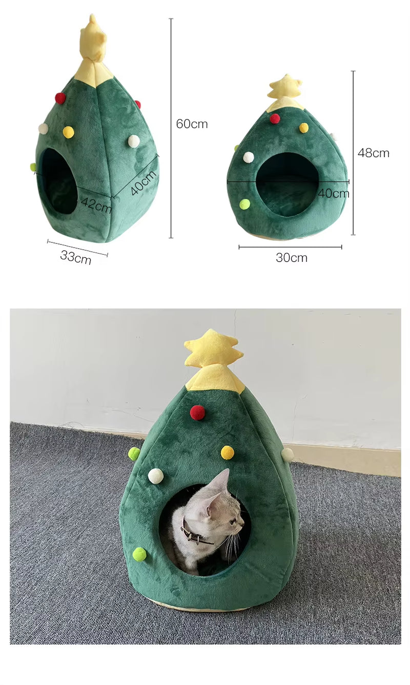 Pet Cat Bed Christmas Comfortable Pet Bed Christmas Tree Winter Warm Pets Nest Cat House Mat Dog Bed for Cats Litter Kennel Home