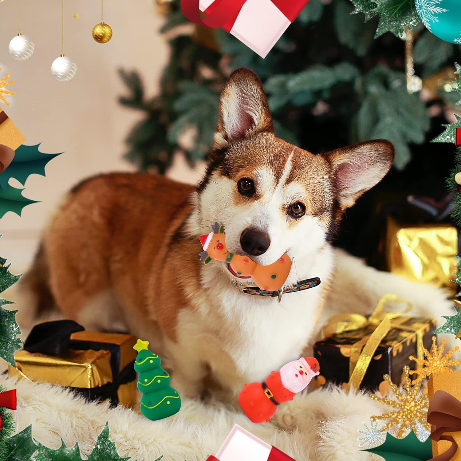 3 Stück Weihnachtshundespielzeug,Xmas Quietschende Hundespielzeuge,Interaktives Spielzeug Für Haustiere Das Latexspielzeug Kaut Für Das Spieltraining Kleiner Mittelgroßer Hunde