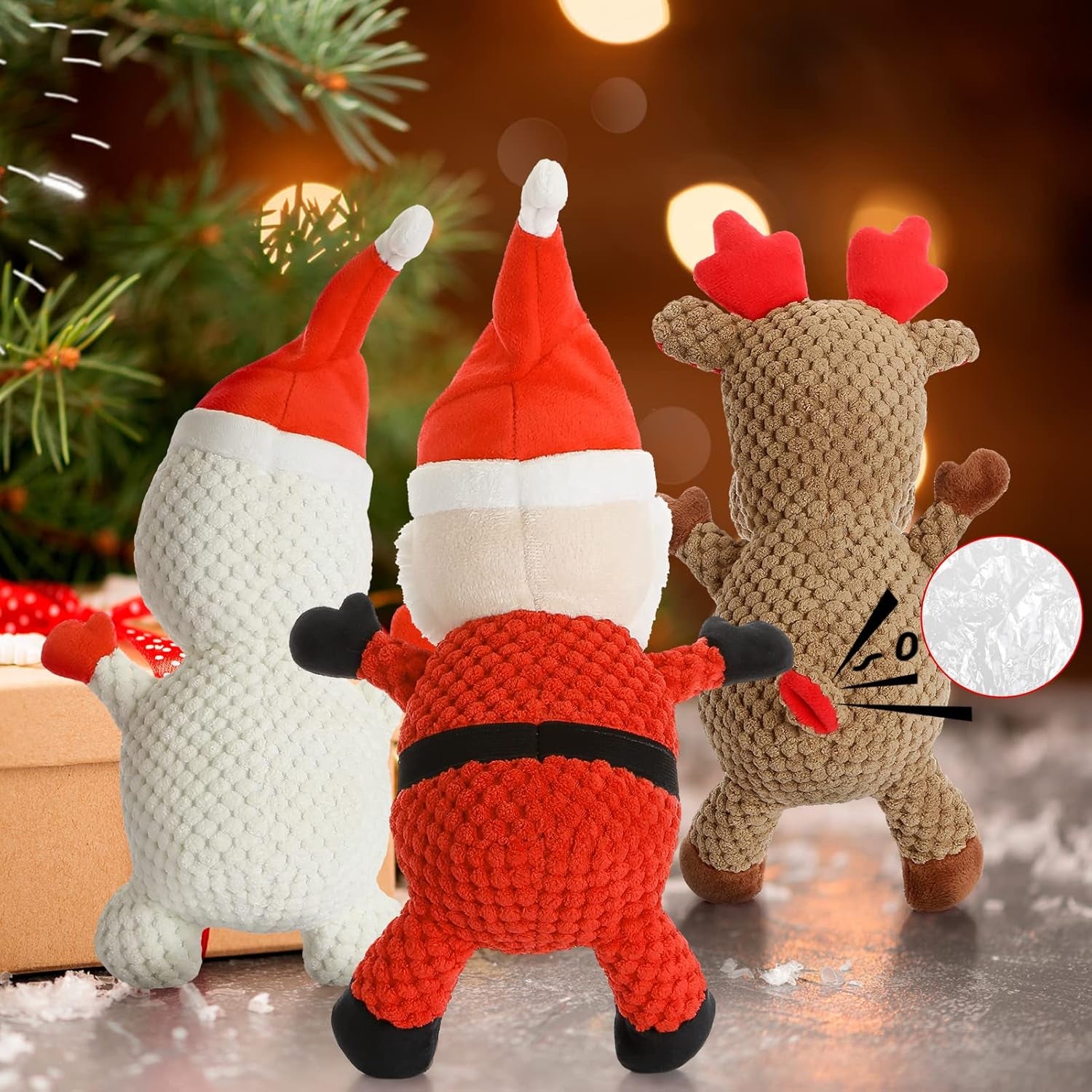 3 Pack Dog Christmas Toys Santa,Reindeer and Snowman, Stuffed Squeaky Toys for Dogs Puppy, Plush Dog Toy for Large Medium Small Dogs, Interactive Durable Dog Chew Toys