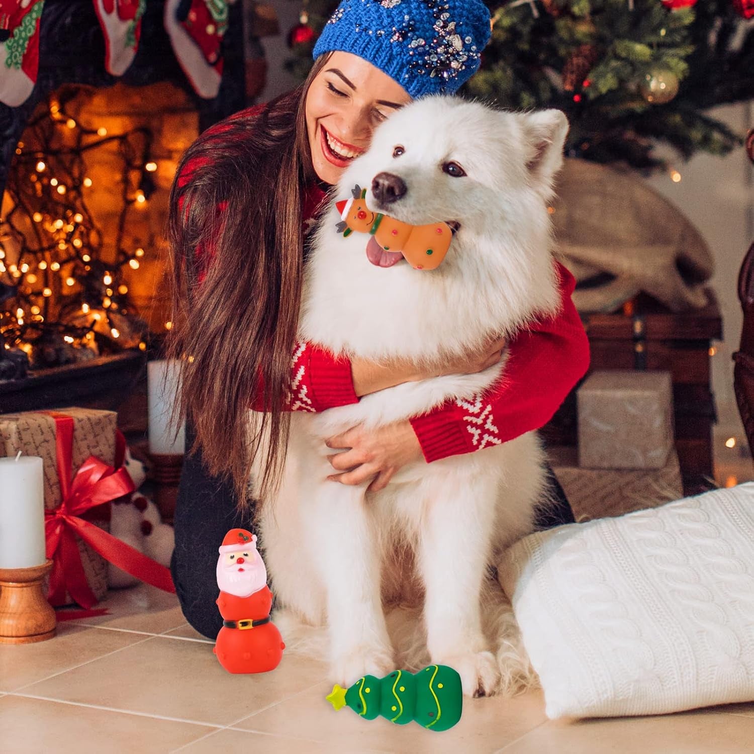 3 Stück Weihnachtshundespielzeug,Xmas Quietschende Hundespielzeuge,Interaktives Spielzeug Für Haustiere Das Latexspielzeug Kaut Für Das Spieltraining Kleiner Mittelgroßer Hunde