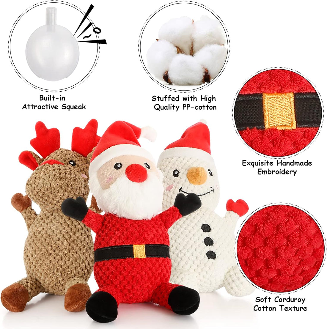 3 Pack Dog Christmas Toys Santa,Reindeer and Snowman, Stuffed Squeaky Toys for Dogs Puppy, Plush Dog Toy for Large Medium Small Dogs, Interactive Durable Dog Chew Toys