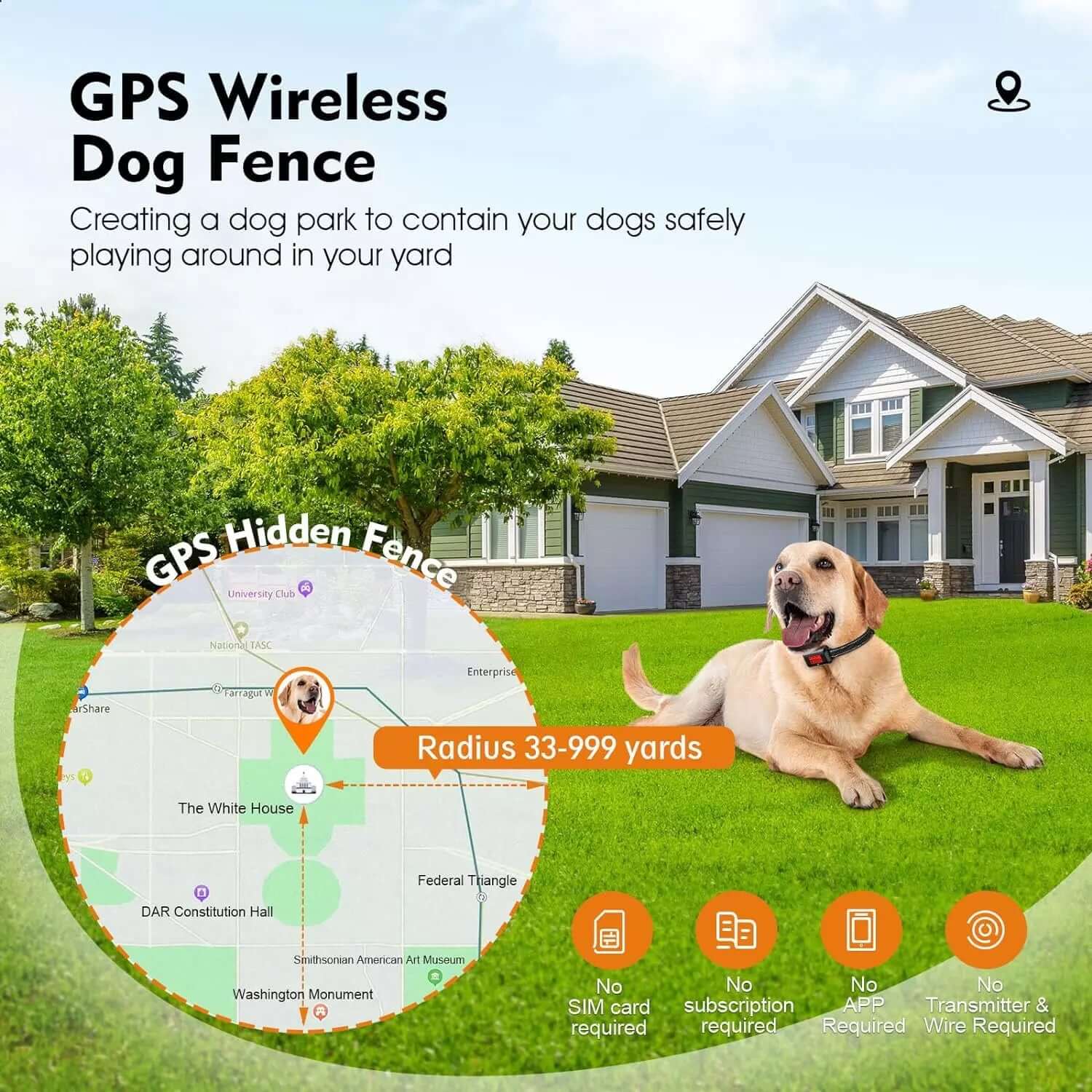 GPS Wireless Dog Fence System: Containment System for Medium &amp; Large Dogs, 1000-Yard Coverage, Easy Setup