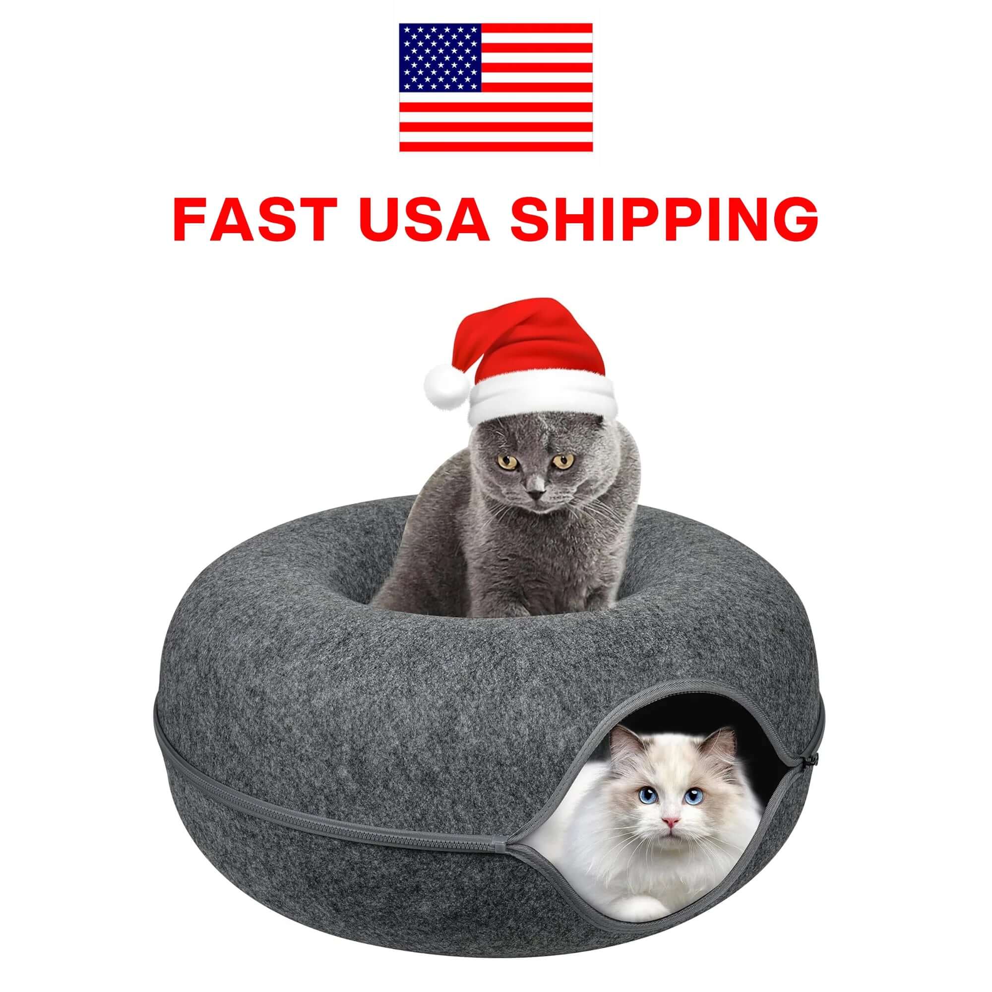 Cat Donut Tunnel, Peekaboo Cat Cave, Cat Tunnel for Large Cats up to 15Lbs | Detachable round Felt &amp; Washable Interior Cat Hideout, Great for Indoor Cats