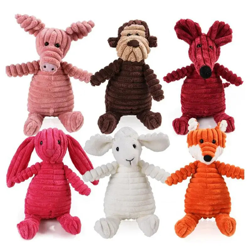 Corduroy Plush Animal Dog Toys – Durable, Squeaky Fun for All Sizes!