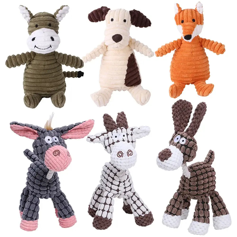 Corduroy Plush Animal Dog Toys – Durable, Squeaky Fun for All Sizes!