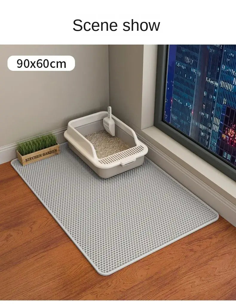 Waterproof Double-Layer Cat Litter Mat – 90x60cm Nonslip &amp; Washable