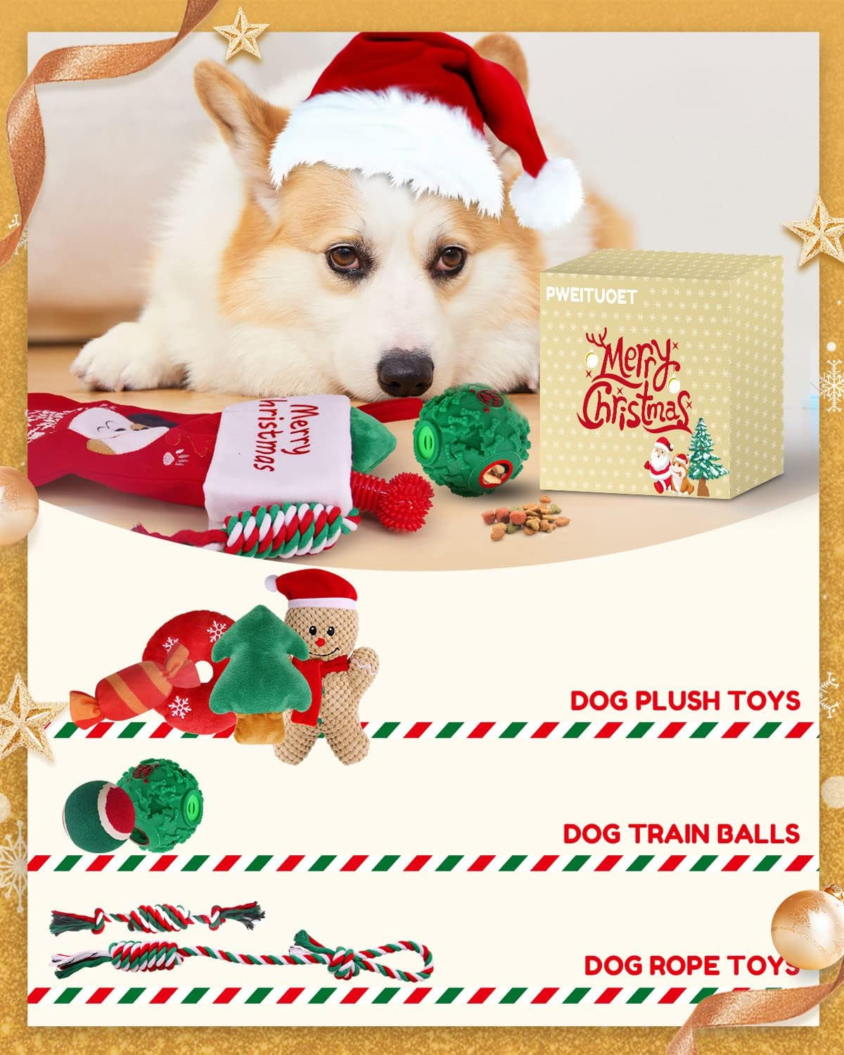 Christmas Dog Toys with Dog Christmas Stocking, Adorable Dog Gifts for Puppy Small Medium Dog