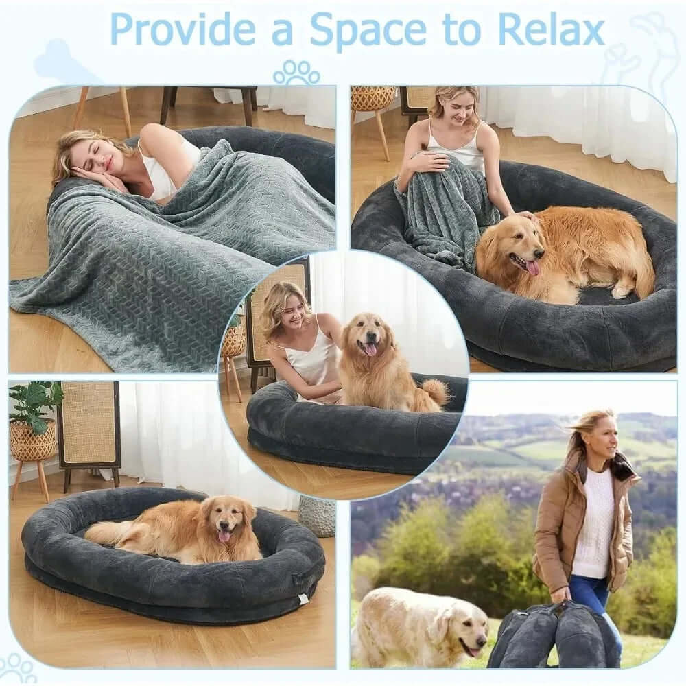 Human Sized Dog Bed for People Adults, Giant Dog Bed for Humans Nap Bed Dark Grey, Black 72&quot;X48&quot;X10&quot;