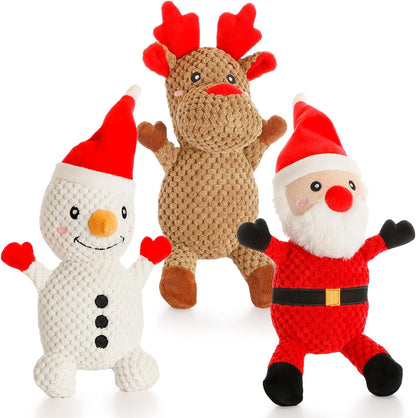 3 Pack Dog Christmas Toys Santa,Reindeer and Snowman, Stuffed Squeaky Toys for Dogs Puppy, Plush Dog Toy for Large Medium Small Dogs, Interactive Durable Dog Chew Toys