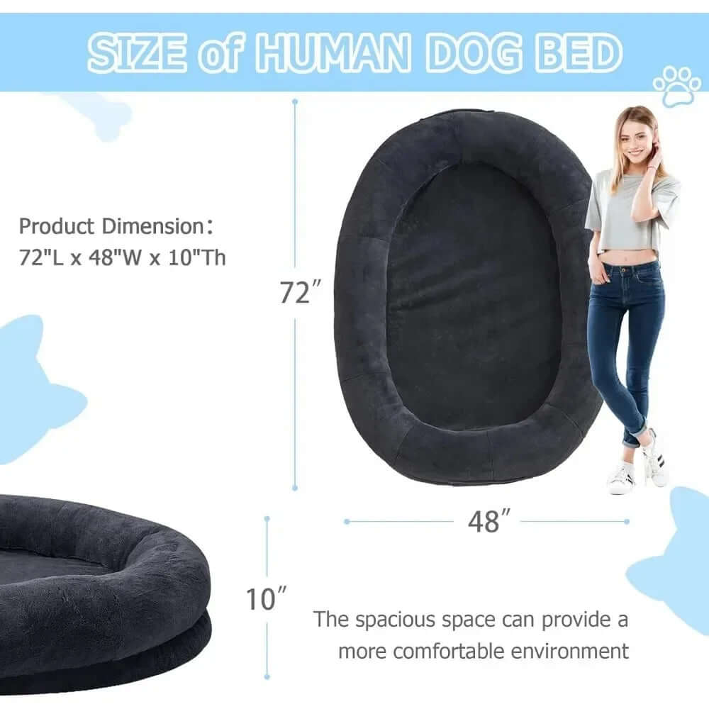 Human Sized Dog Bed for People Adults, Giant Dog Bed for Humans Nap Bed Dark Grey, Black 72&quot;X48&quot;X10&quot;