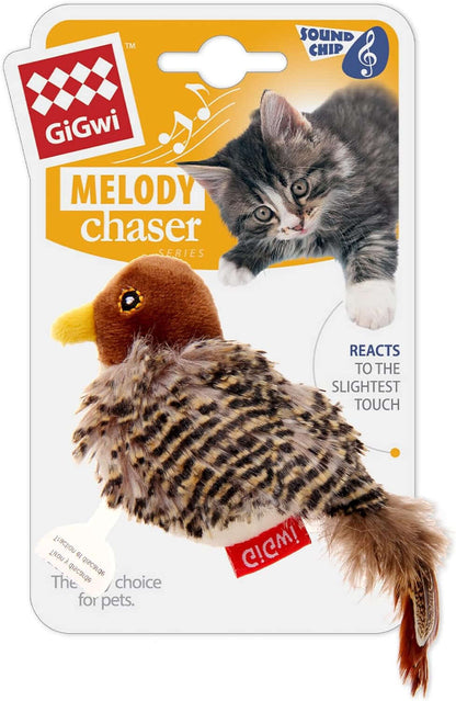 Interactive Electronic Cat Toy (Not Flapping), Automatic Chirping Bird Cat Toy Squeaky with Feather Tail, Melody Chaser Toy Bird for Cats to Play Alone, Play and Squeak Kitten Toy for Boredom