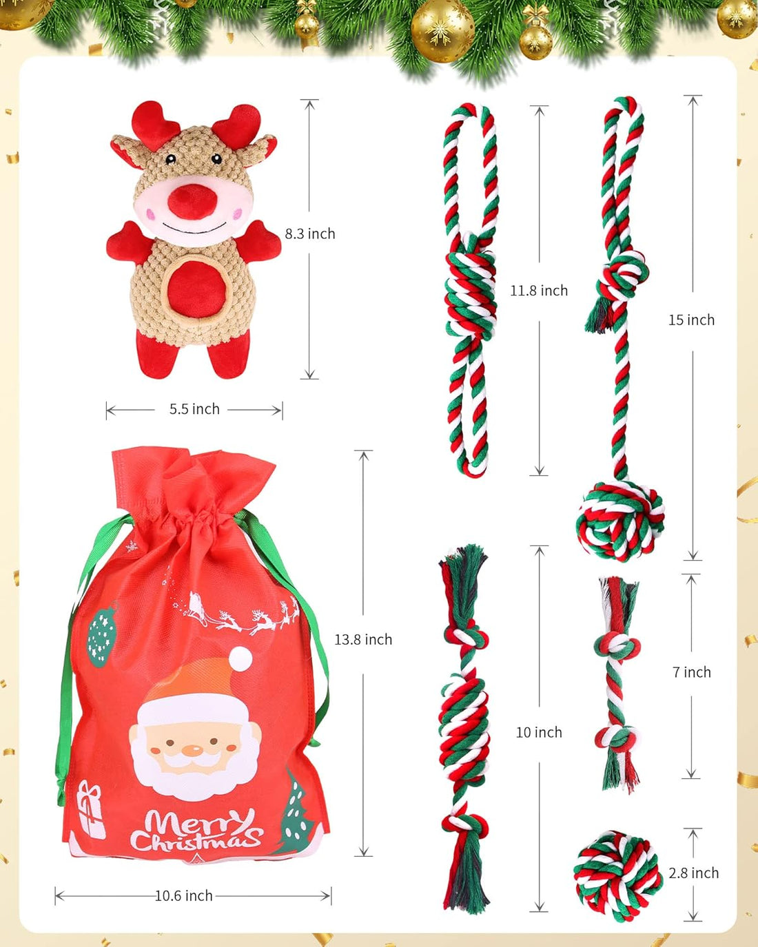 Christmas Dog Toys, 6 Pack Dog Rope Toys and Dog Plush Toys/Dog Gifts for Puppy Small Medium Dogs