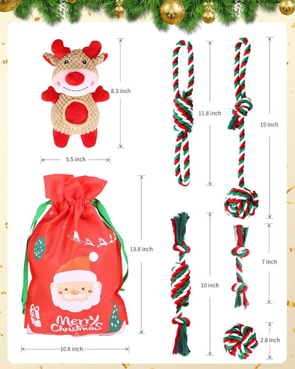 Christmas Dog Toys, 6 Pack Dog Rope Toys and Dog Plush Toys/Dog Gifts for Puppy Small Medium Dogs