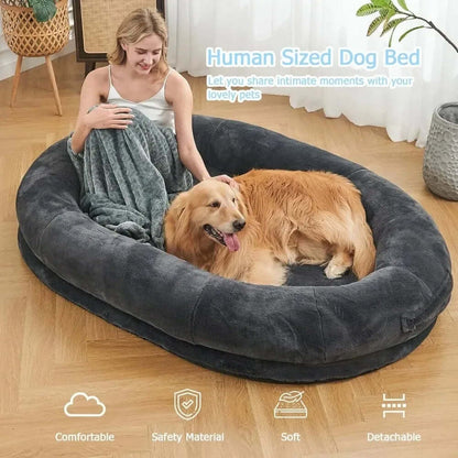 Human Sized Dog Bed for People Adults, Giant Dog Bed for Humans Nap Bed Dark Grey, Black 72&quot;X48&quot;X10&quot;