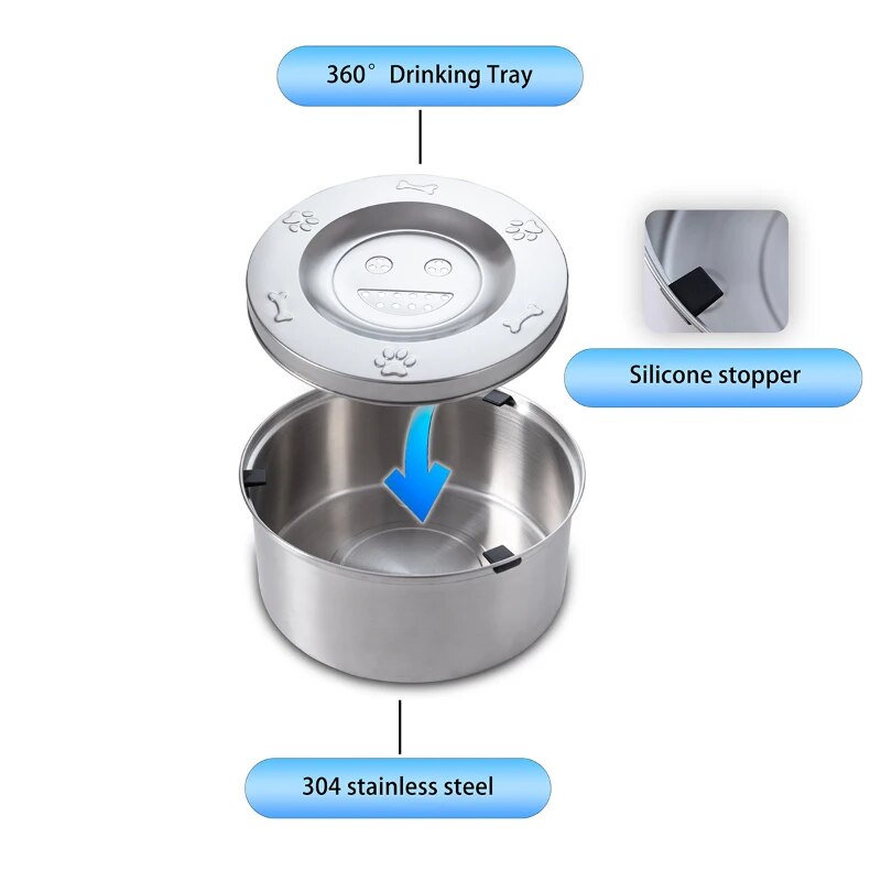 3L Stainless Steel Pet Water Bowl - Furrykittypuppy