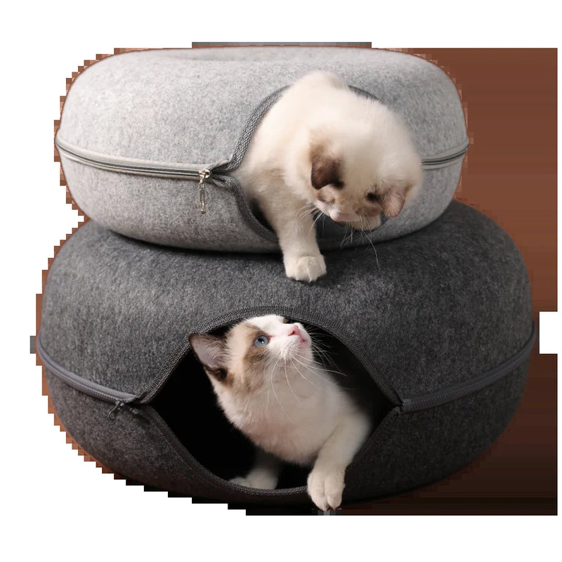 Cat Donut Tunnel, Peekaboo Cat Cave, Cat Tunnel for Large Cats up to 15Lbs | Detachable round Felt &amp; Washable Interior Cat Hideout, Great for Indoor Cats