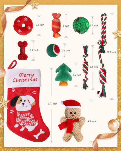 Christmas Dog Toys with Dog Christmas Stocking, Adorable Dog Gifts for Puppy Small Medium Dog